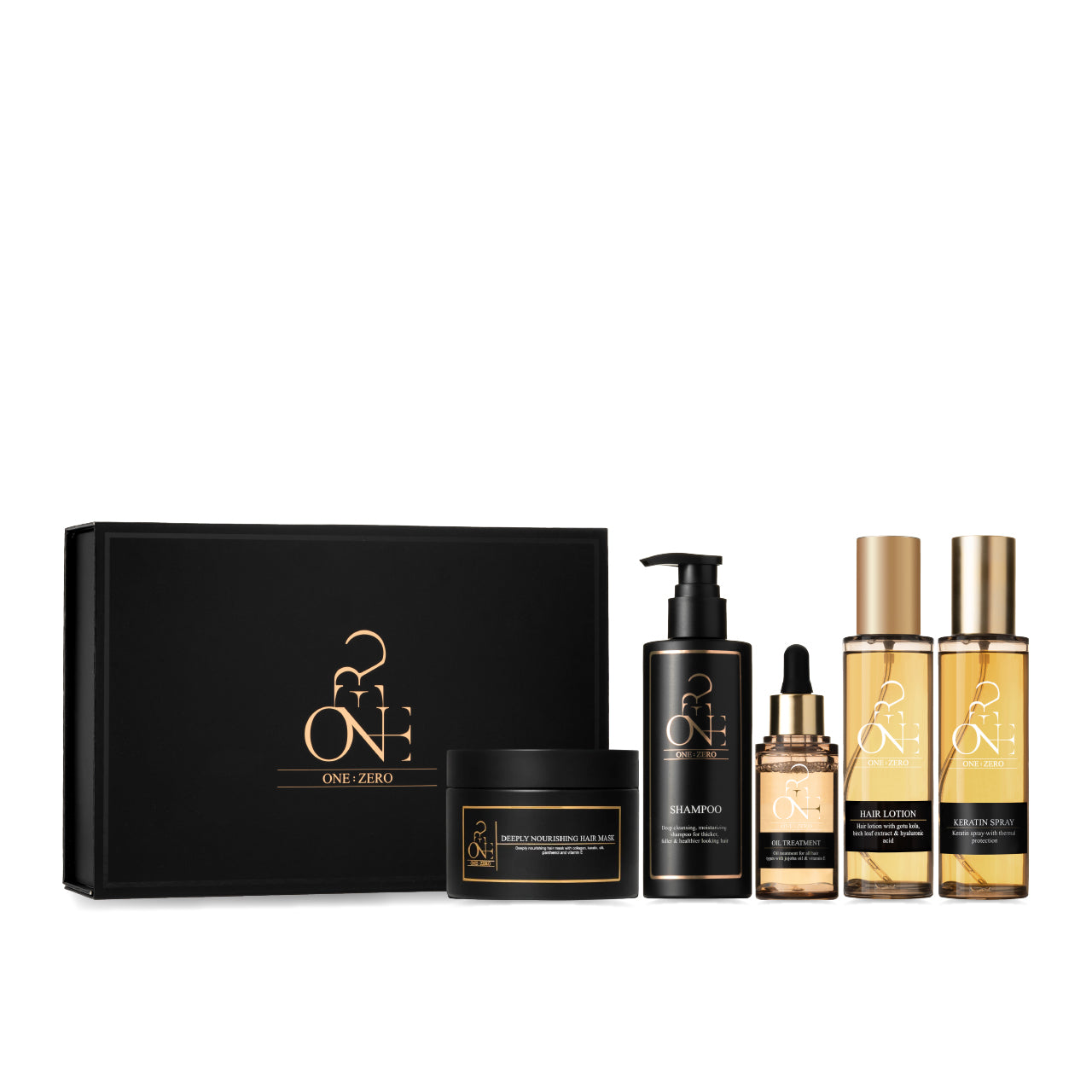 5 hair care product set in a black gift box