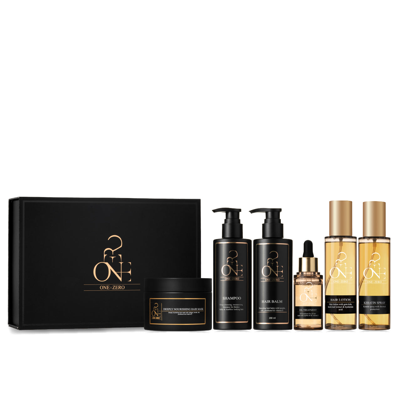 6 hair care product set in a black gift box