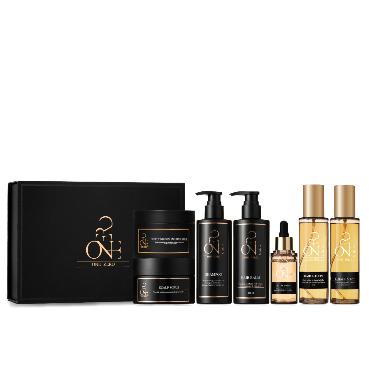 7 hair care product set in a black gift box