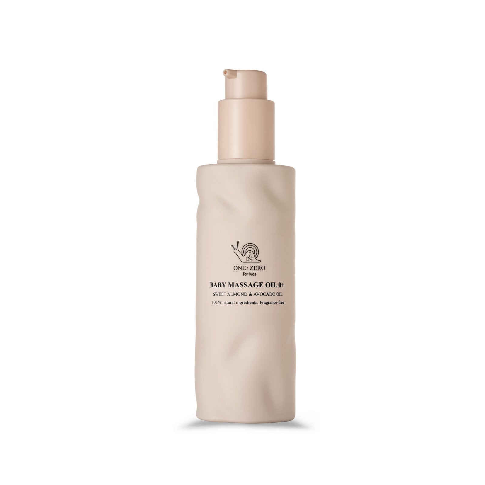 Kids massage oil in a sand-colored bottle with a dispenser