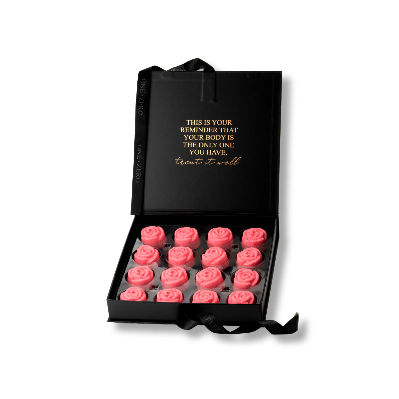 Solid body scrubs in pink rose form in a gift box
