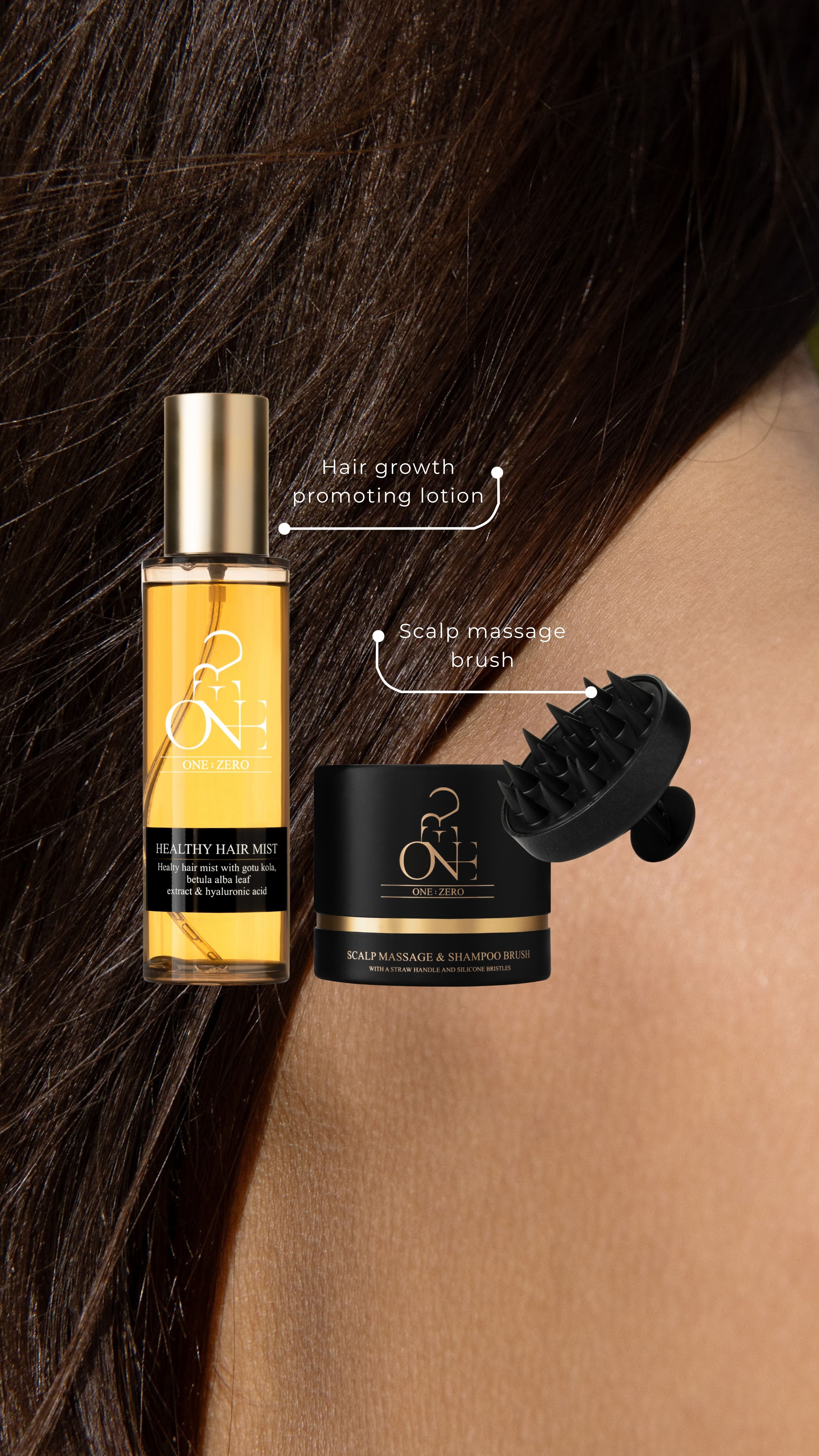 [en] Hair growth promoting lotion and scalp massage brush