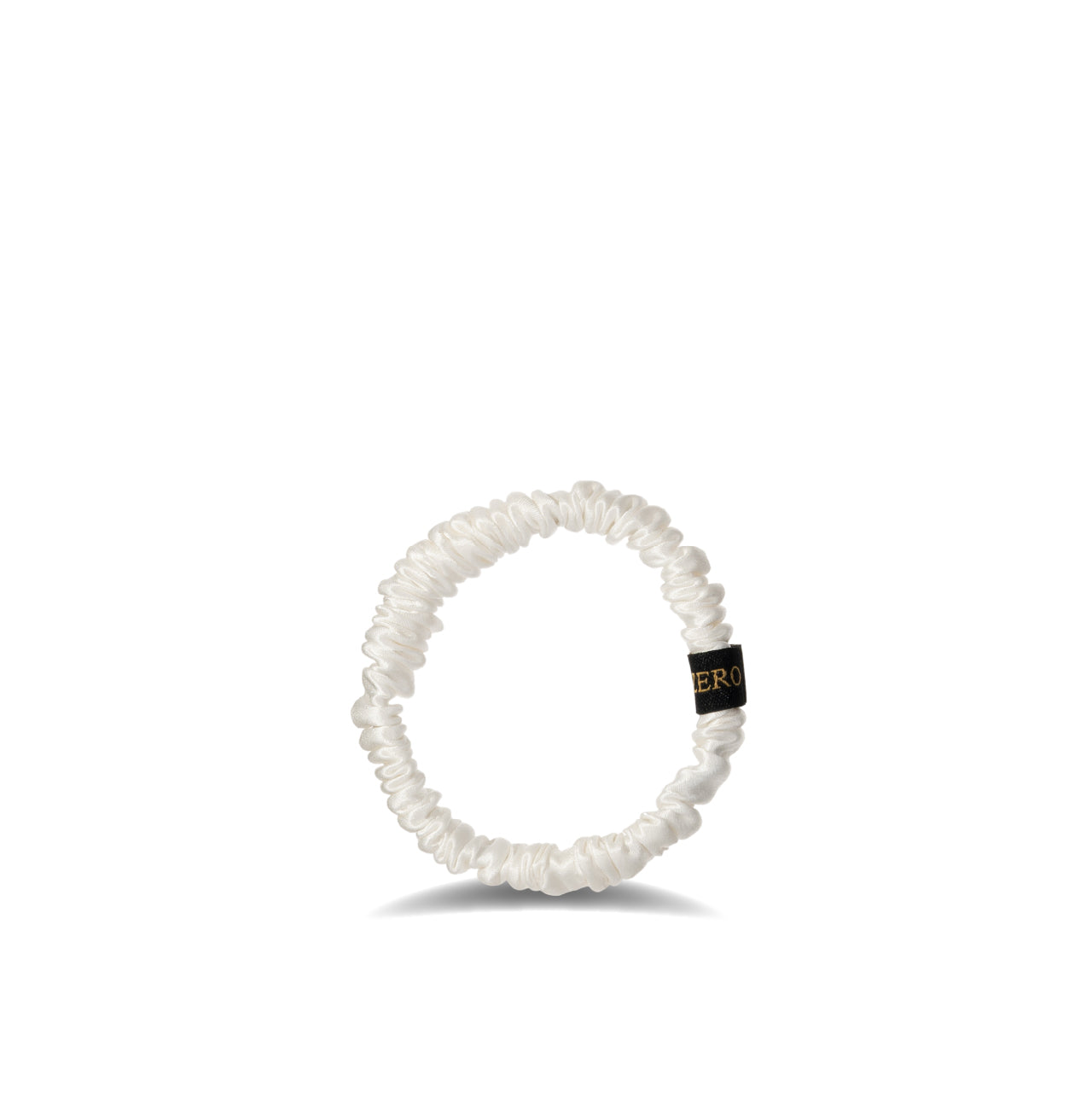 Narrow white silk hair tie, size M