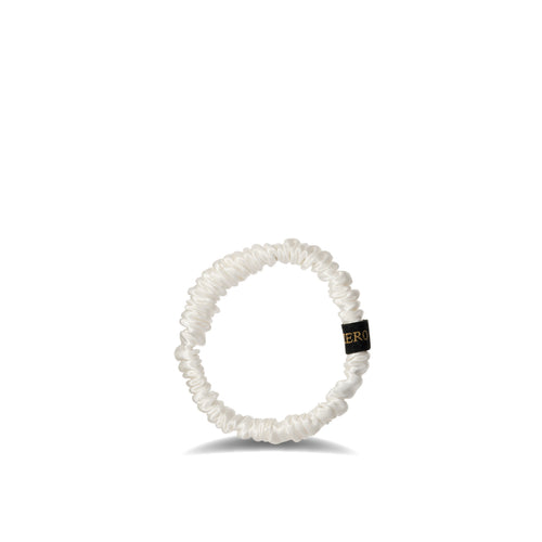 Narrow white silk hair tie, size M